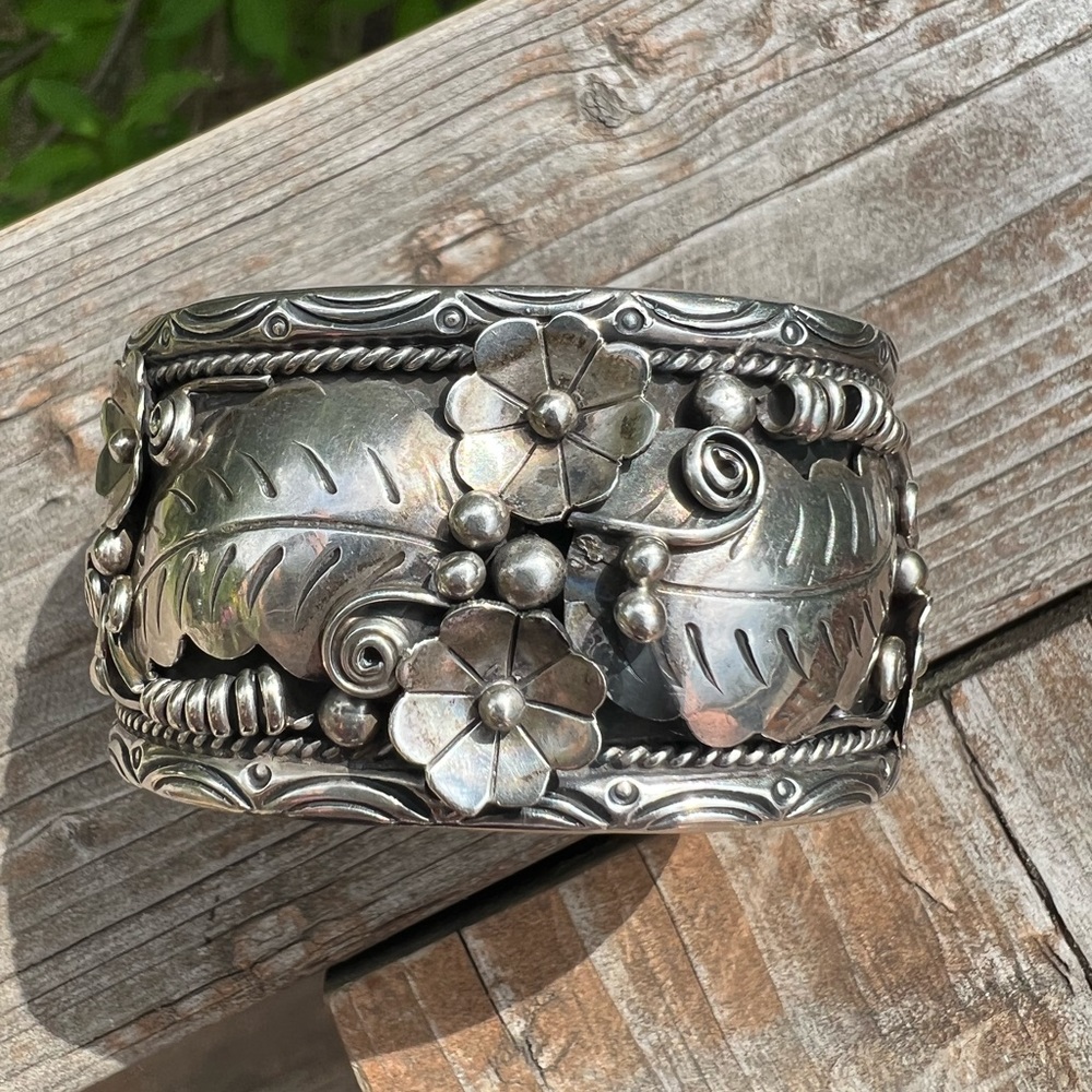 Native american sterling flower cuff